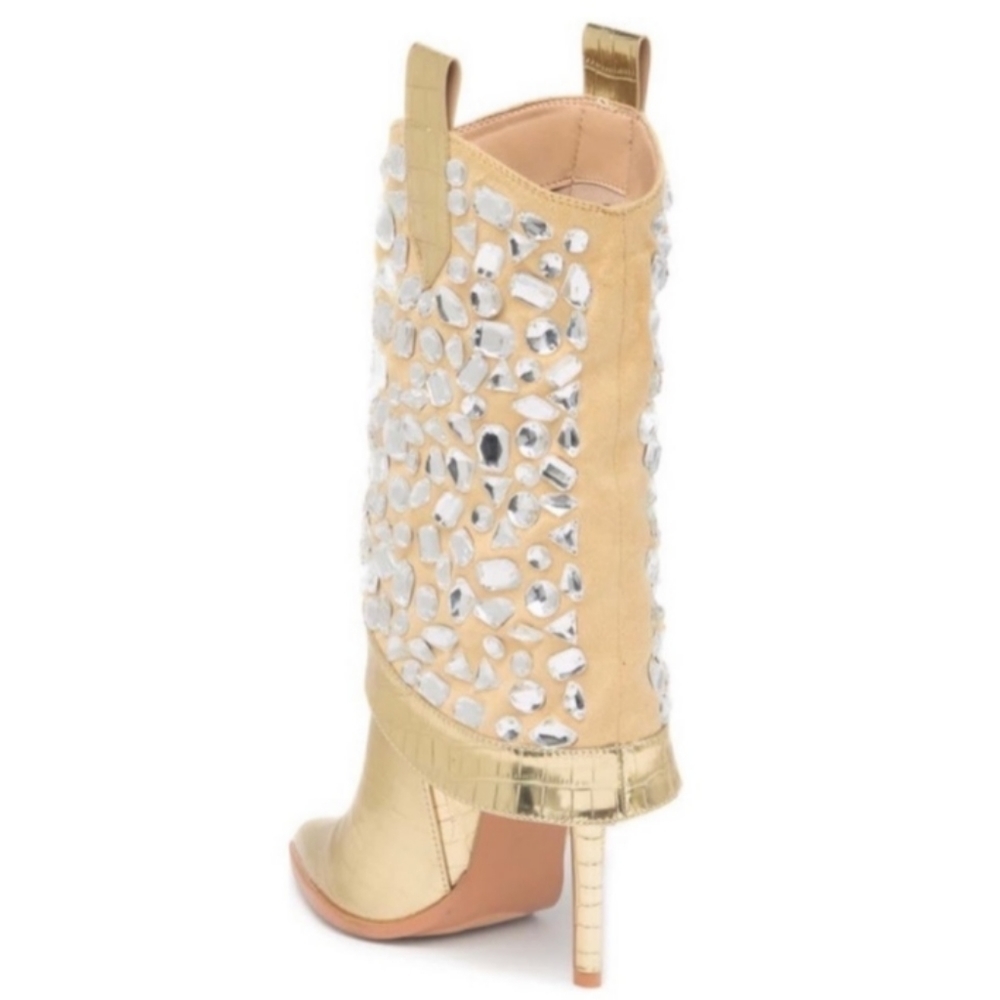Lauren Lorraine Gold Crystal-Embellished Heeled Ankle Bootie